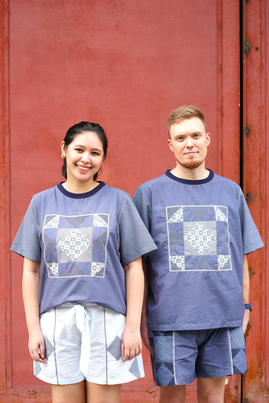 Araw Boxy Patchwork Shirt in Midnight Blue