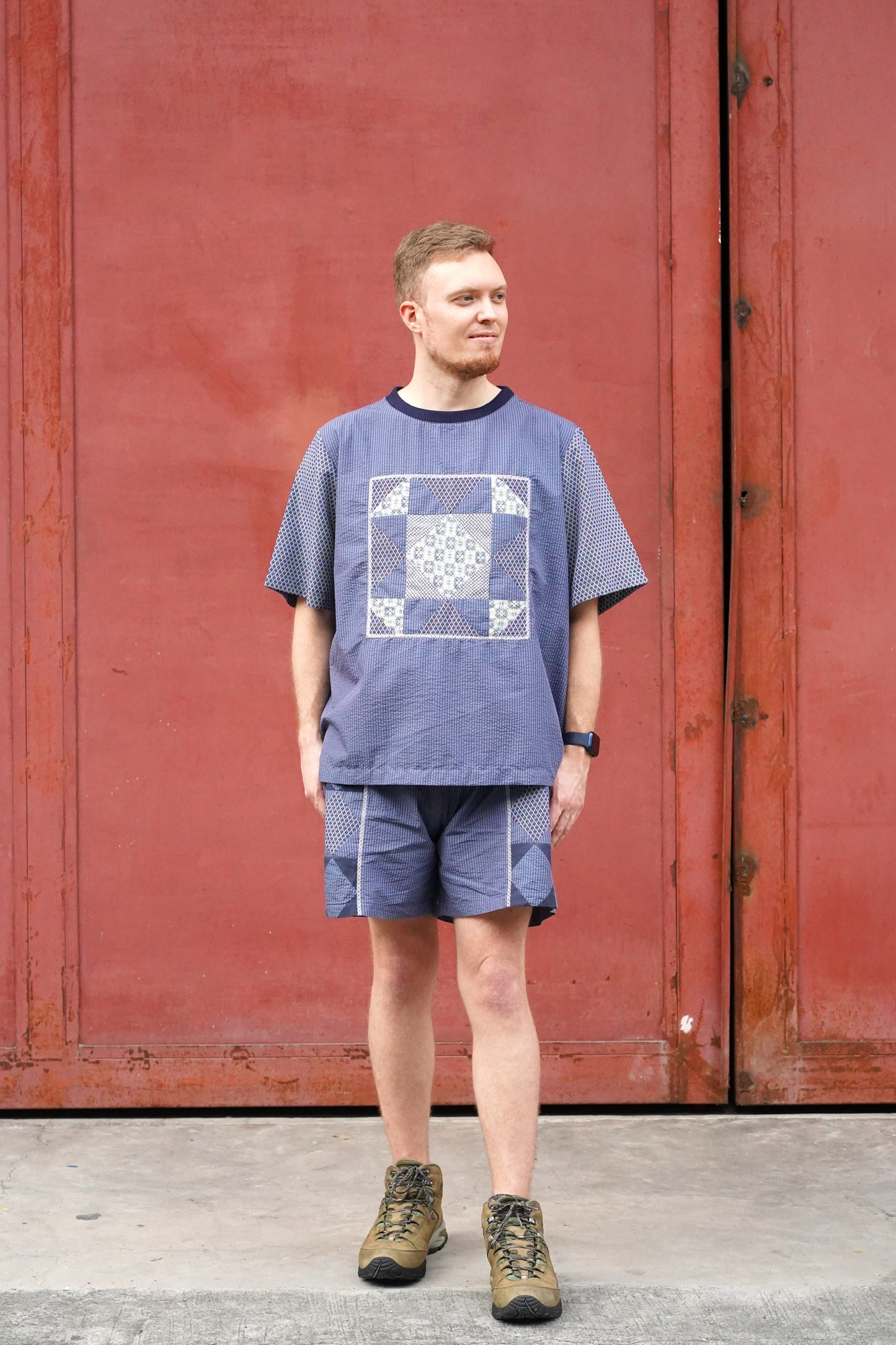 Araw Boxy Patchwork Shirt in Midnight Blue