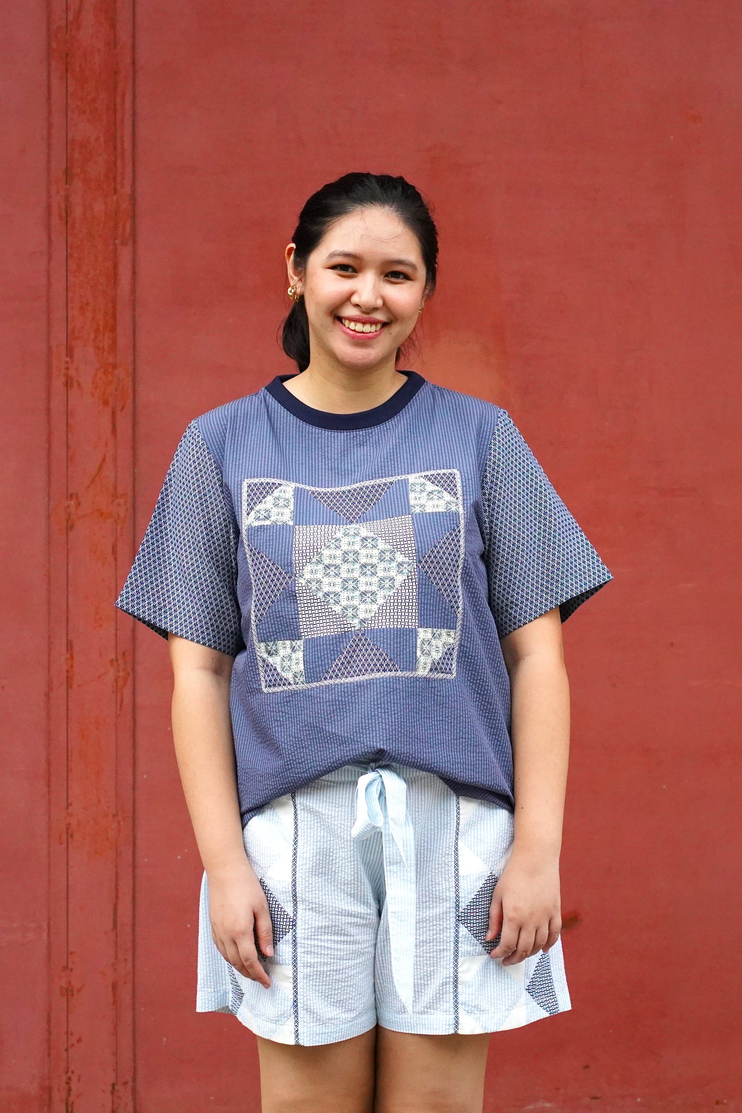 Araw Boxy Patchwork Shirt in Midnight Blue