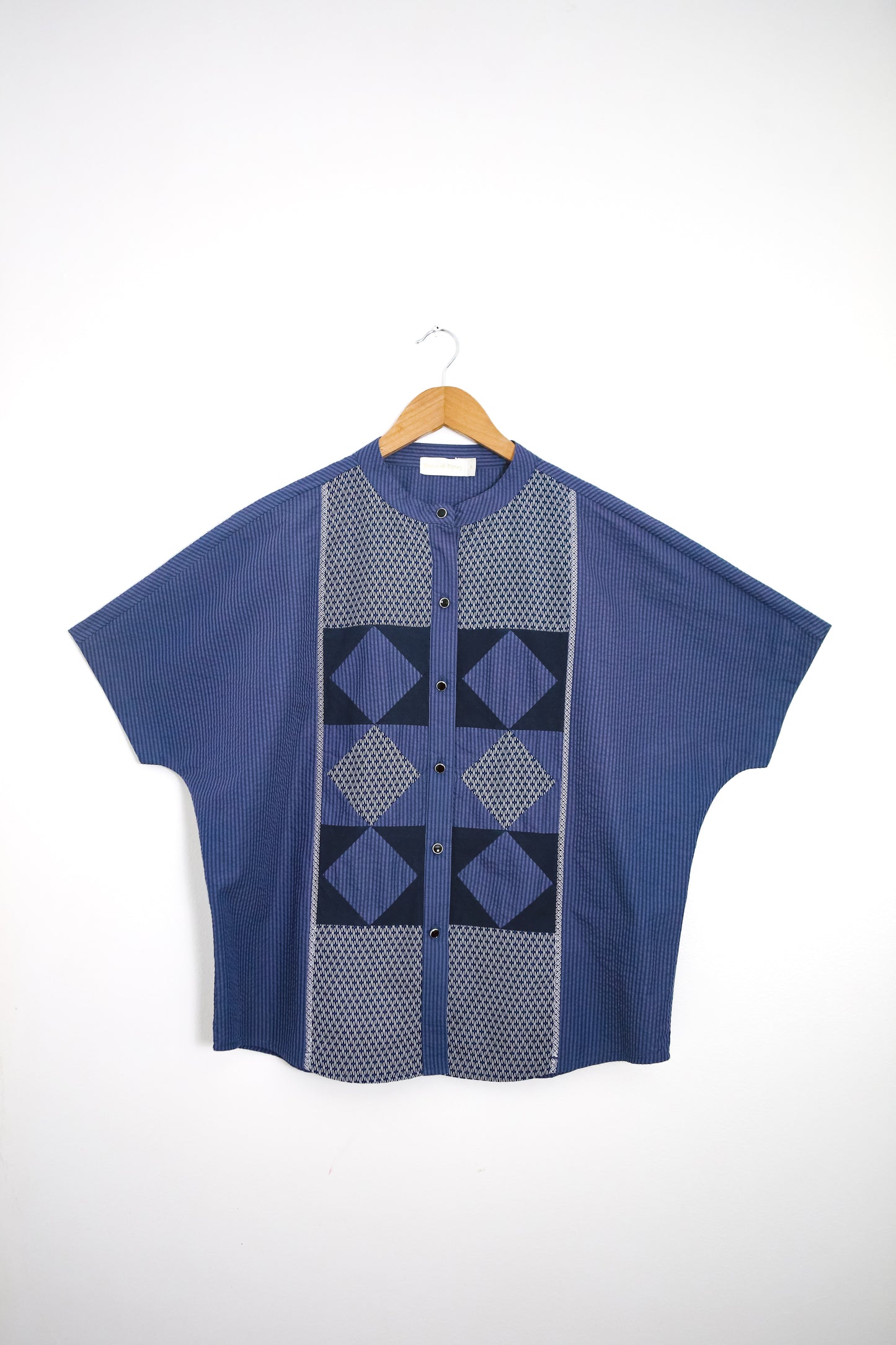 Ulap Patchwork Buttondown Top in Navy Blue