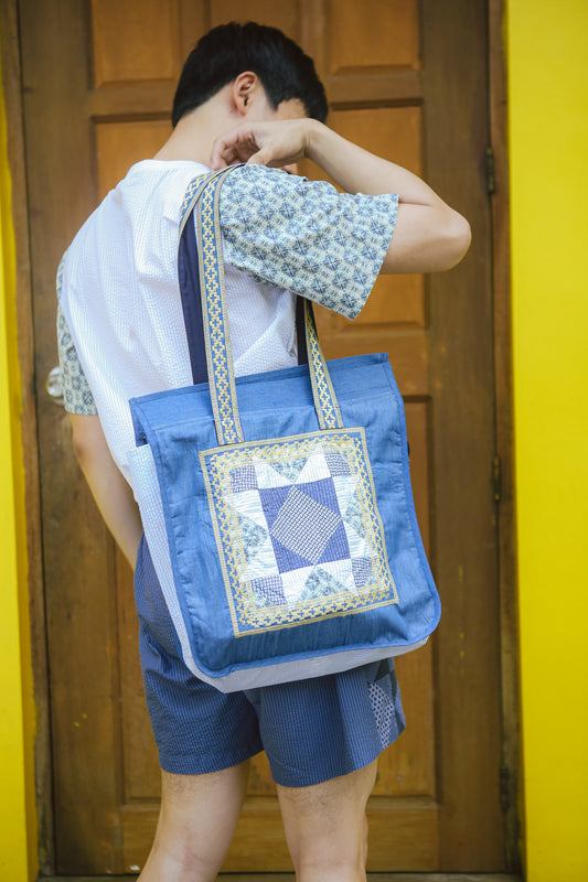 Hiraya Patchwork Tote Bag in Blue