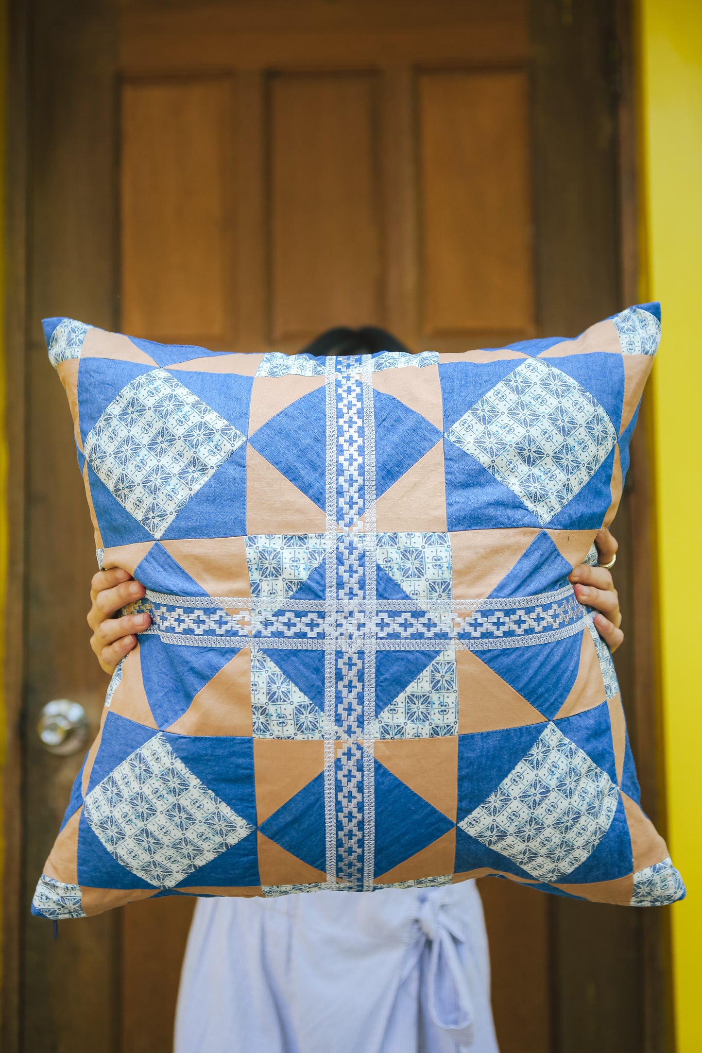 Tala Patchwork Accent Pillow in Brown
