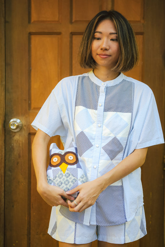 Ulap Patchwork Buttondown Top in White