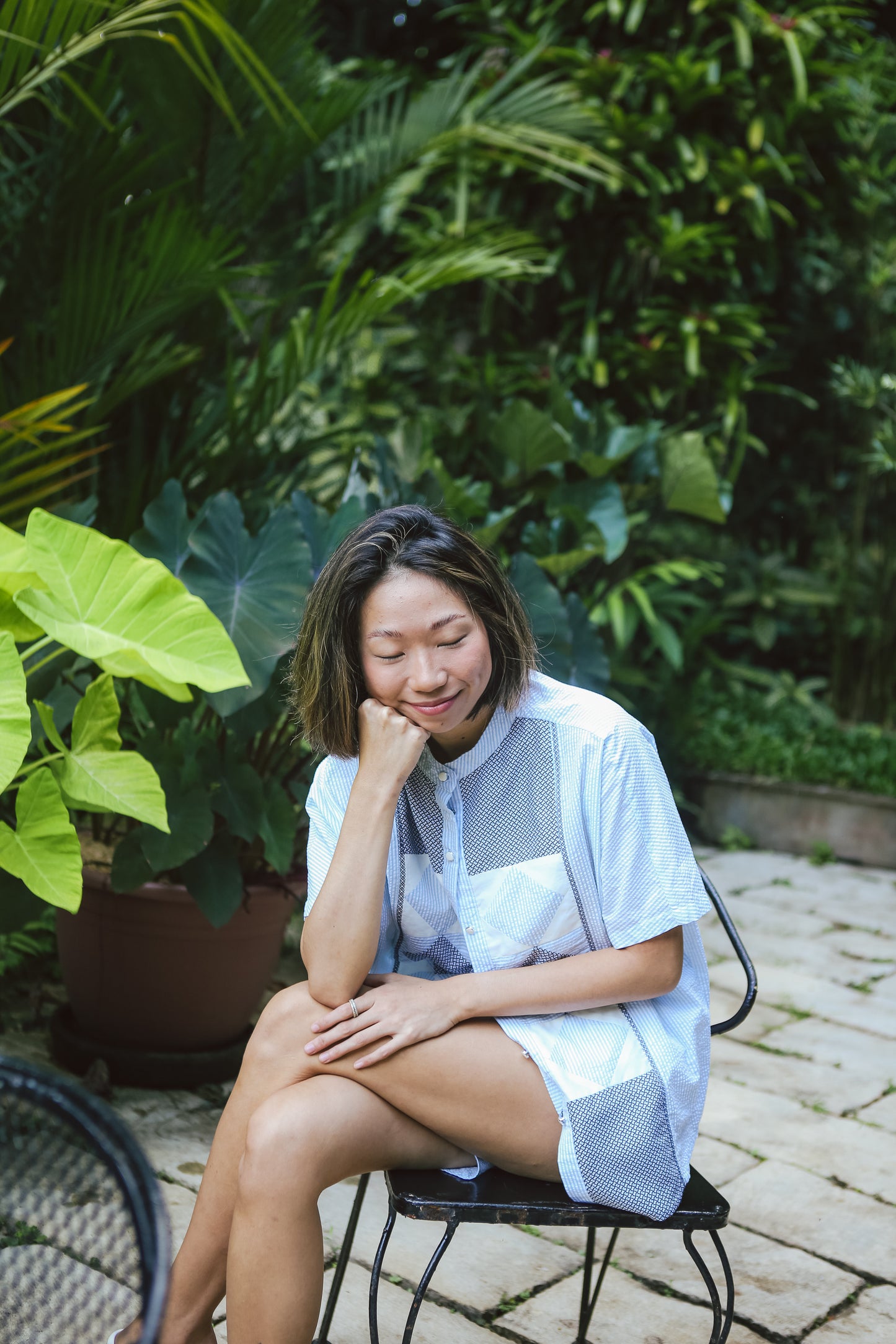 Ulap Patchwork Buttondown Top in White