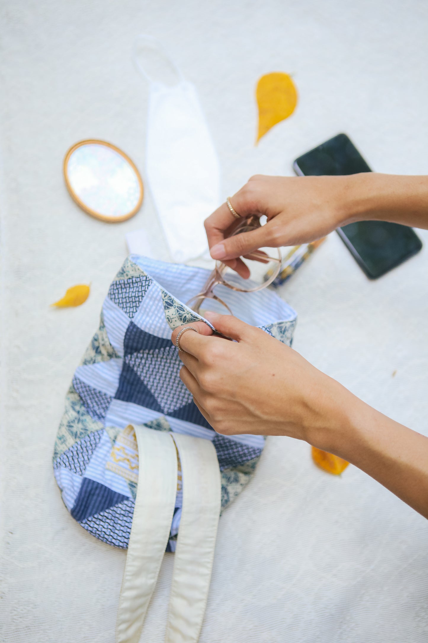 Sinag Patchwork Wristlet in White