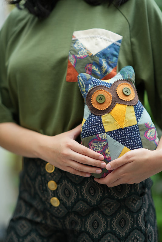 Kuwago Patchwork Owl in Olive Green