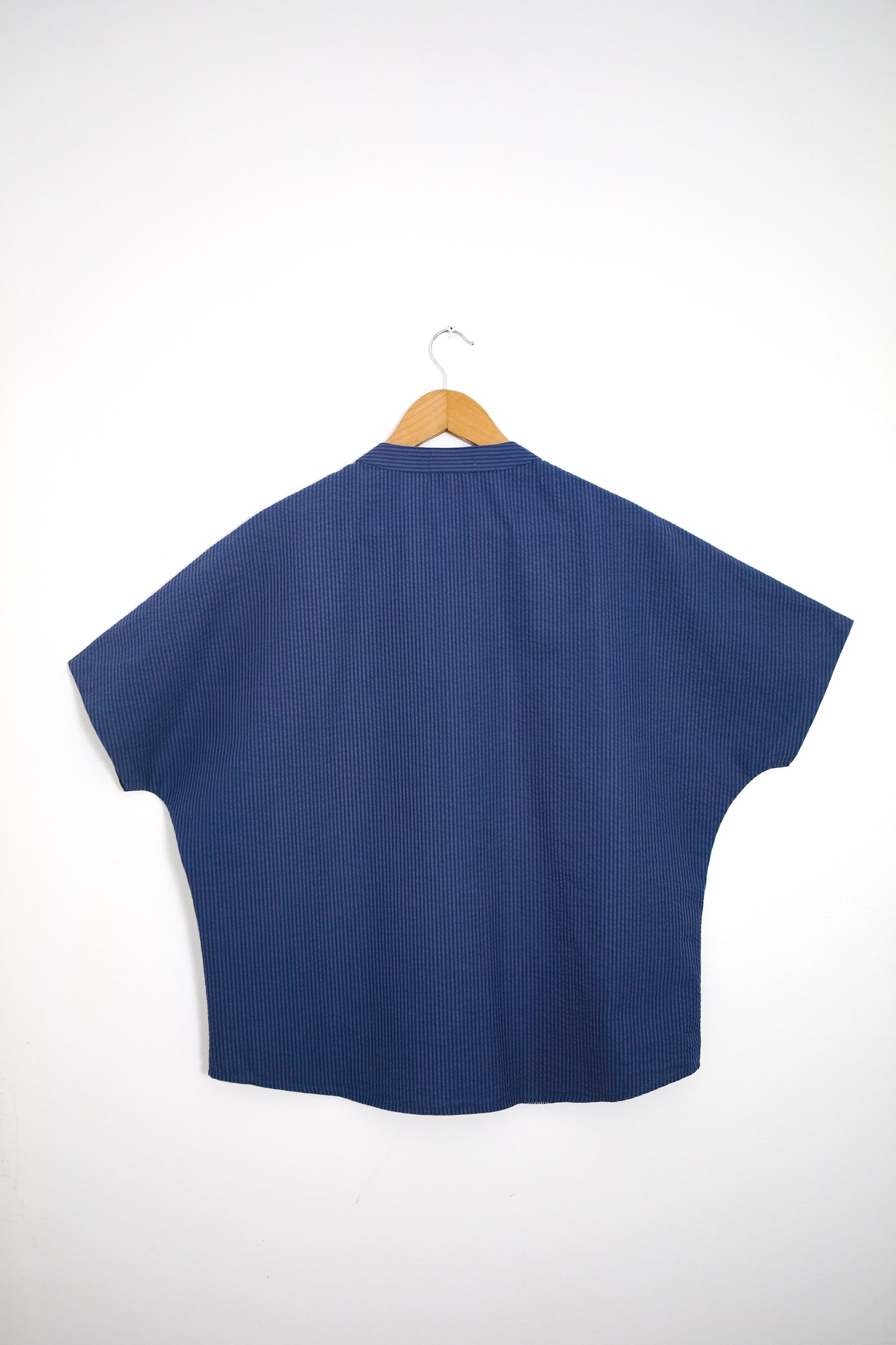 Ulap Patchwork Buttondown Top in Navy Blue