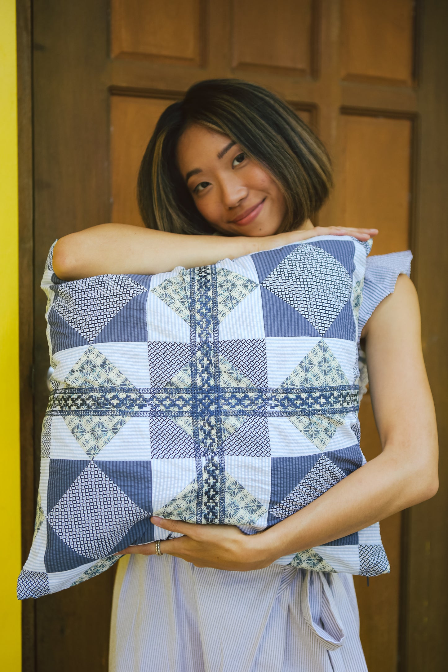 Tala Patchwork Accent Pillow in White